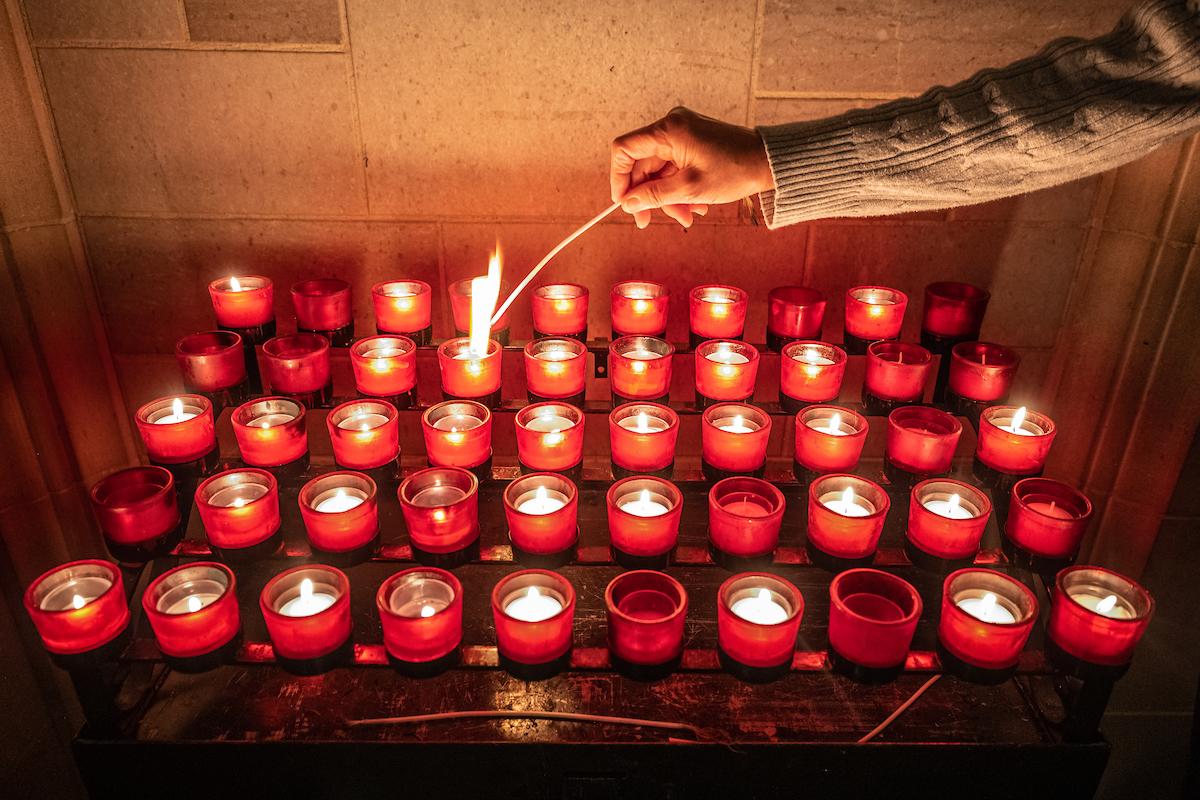 Candles used in worship in Danforth Chapel